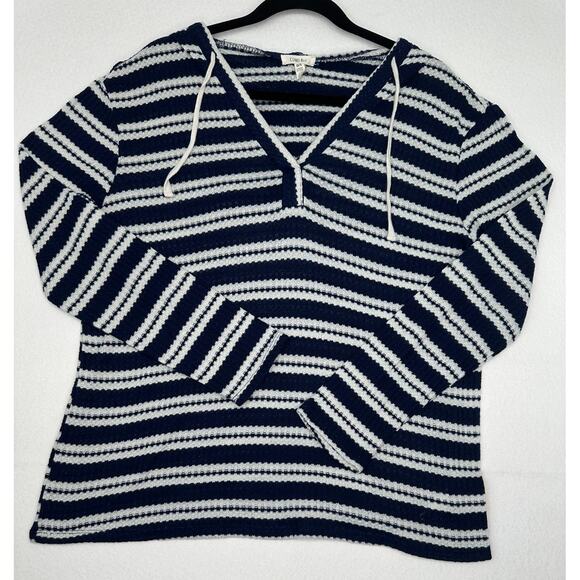 Como Blu Blue White Striped Hoodie Sweater L - Picture 1 of 6